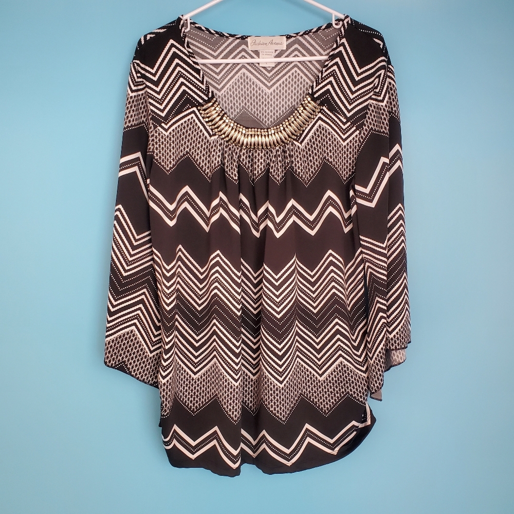 Fashion Avenue Blouse Size Large 3/4 Sleeves